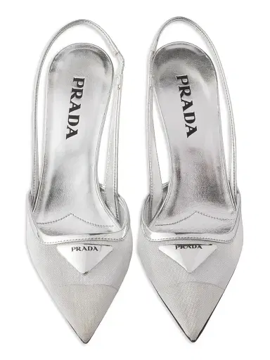 Prada Women's Mesh Fabric Slingback Pumps - Silver | Thumbnail 2 Prada Women's Mesh Fabric Slingback Pumps - Silver | Thumbnail 2