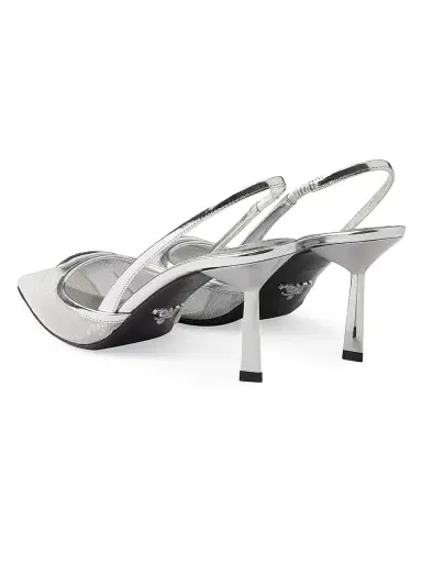 Prada Women's Mesh Fabric Slingback Pumps - Silver | Thumbnail 3 Prada Women's Mesh Fabric Slingback Pumps - Silver | Thumbnail 3