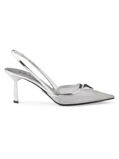 Prada Women's Mesh Fabric Slingback Pumps - Silver | Thumbnail 1 Prada Women's Mesh Fabric Slingback Pumps - Silver | Thumbnail 1
