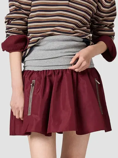 Miu Miu Women's Technical Fabric Mini Skirt - Dark Red | Thumbnail 2 Miu Miu Women's Technical Fabric Mini Skirt - Dark Red | Thumbnail 2
