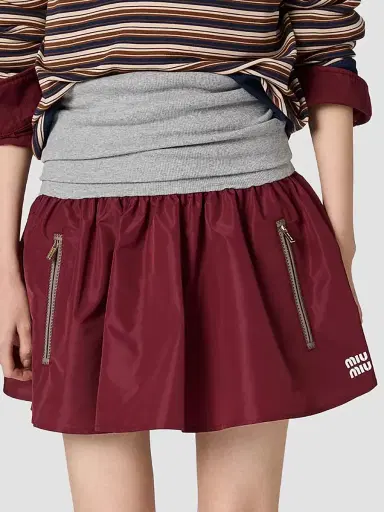 Miu Miu Women's Technical Fabric Mini Skirt - Dark Red | Thumbnail 4 Miu Miu Women's Technical Fabric Mini Skirt - Dark Red | Thumbnail 4