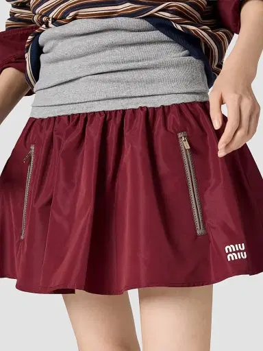 Miu Miu Women's Technical Fabric Mini Skirt - Dark Red | Thumbnail 5 Miu Miu Women's Technical Fabric Mini Skirt - Dark Red | Thumbnail 5