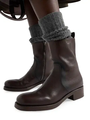 Prada Women's Leather Mid-Calf Boots - Brown | Thumbnail 6 Prada Women's Leather Mid-Calf Boots - Brown | Thumbnail 6