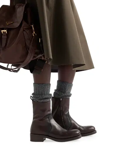 Prada Women's Leather Mid-Calf Boots - Brown | Thumbnail 7 Prada Women's Leather Mid-Calf Boots - Brown | Thumbnail 7