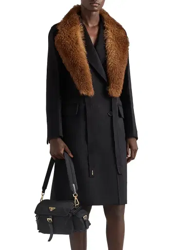 Prada Women's Double-Breasted Double Cashwool Coat - Black | Thumbnail 2 Prada Women's Double-Breasted Double Cashwool Coat - Black | Thumbnail 2