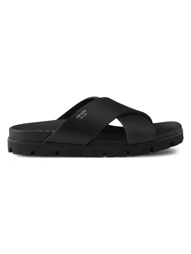 Prada Men's Crisscross Rubber Slides - Black - Size 6 | Thumbnail 1 Prada Men's Crisscross Rubber Slides - Black - Size 6 | Thumbnail 1
