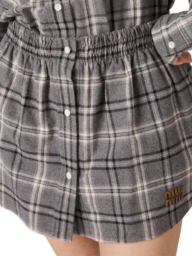 Miu Miu Women's Checked Flannel Mini Skirt - Grey | Thumbnail 3 Miu Miu Women's Checked Flannel Mini Skirt - Grey | Thumbnail 3