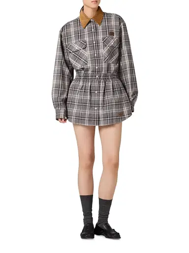 Miu Miu Women's Checked Flannel Mini Skirt - Grey | Thumbnail 5 Miu Miu Women's Checked Flannel Mini Skirt - Grey | Thumbnail 5
