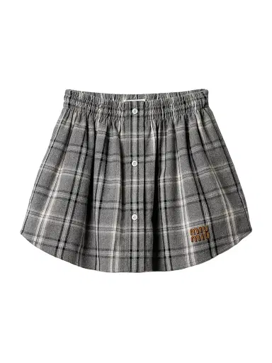 Miu Miu Women's Checked Flannel Mini Skirt - Grey | Thumbnail 1 Miu Miu Women's Checked Flannel Mini Skirt - Grey | Thumbnail 1