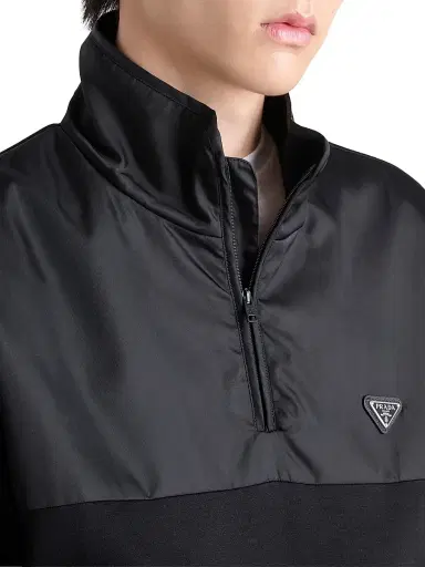 Prada Men's Cotton Fleece Zipper Jacket with Re-Nylon Details - Black - Size XXL | Thumbnail 4 Prada Men's Cotton Fleece Zipper Jacket with Re-Nylon Details - Black - Size XXL | Thumbnail 4
