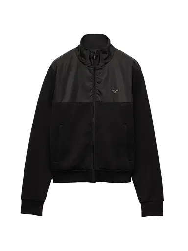 Prada Men's Cotton Fleece Zipper Jacket with Re-Nylon Details - Black - Size XXL | Thumbnail 1 Prada Men's Cotton Fleece Zipper Jacket with Re-Nylon Details - Black - Size XXL | Thumbnail 1