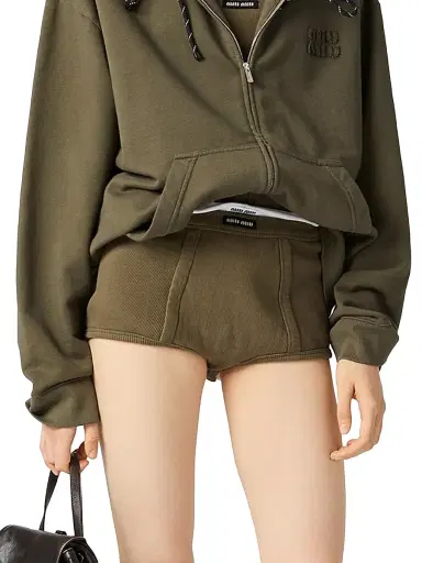Miu Miu Women's Garment-Dyed Ribbed Boxer Shorts - Green | Thumbnail 2 Miu Miu Women's Garment-Dyed Ribbed Boxer Shorts - Green | Thumbnail 2