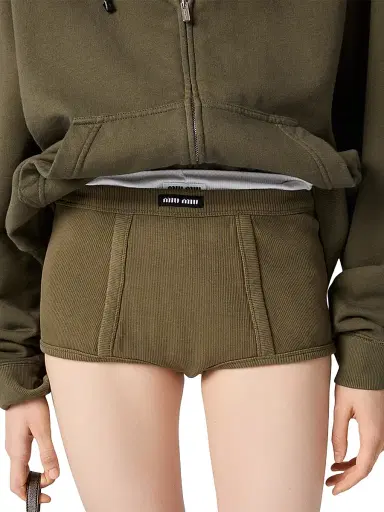 Miu Miu Women's Garment-Dyed Ribbed Boxer Shorts - Green | Thumbnail 4 Miu Miu Women's Garment-Dyed Ribbed Boxer Shorts - Green | Thumbnail 4