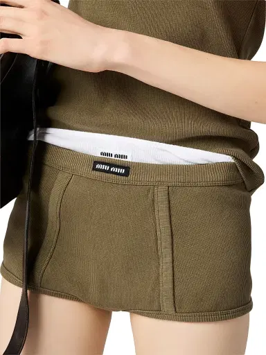 Miu Miu Women's Garment-Dyed Ribbed Boxer Shorts - Green | Thumbnail 5 Miu Miu Women's Garment-Dyed Ribbed Boxer Shorts - Green | Thumbnail 5