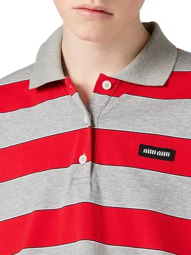 Miu Miu Women's Striped Jersey Polo Shirt | Thumbnail 5 Miu Miu Women's Striped Jersey Polo Shirt | Thumbnail 5