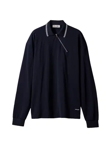 Miu Miu Women's Cotton Piqué Zippered Polo Shirt | Thumbnail 1 Miu Miu Women's Cotton Piqué Zippered Polo Shirt | Thumbnail 1