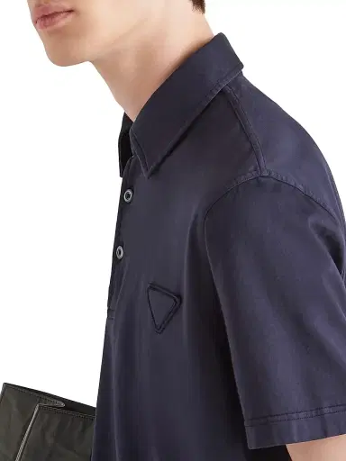Prada Men's Short-Sleeved Cotton Polo Shirt - Blue - Size Medium | Thumbnail 3 Prada Men's Short-Sleeved Cotton Polo Shirt - Blue - Size Medium | Thumbnail 3