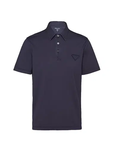Prada Men's Short-Sleeved Cotton Polo Shirt - Blue - Size Medium | Thumbnail 1 Prada Men's Short-Sleeved Cotton Polo Shirt - Blue - Size Medium | Thumbnail 1