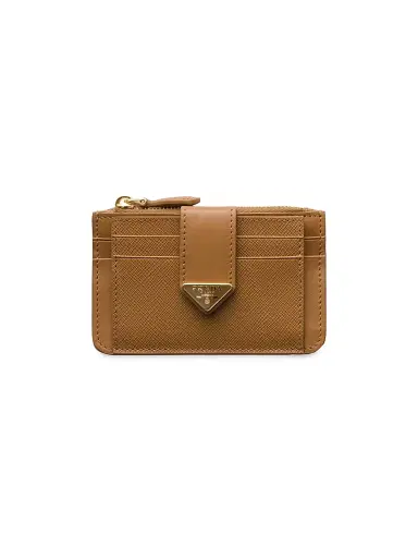 Prada Women's Saffiano and Smooth Leather Card Holder - Brown | Thumbnail 1 Prada Women's Saffiano and Smooth Leather Card Holder - Brown | Thumbnail 1