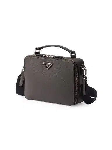 Prada Men's Brique Saffiano Leather Bag - Grey | Thumbnail 2 Prada Men's Brique Saffiano Leather Bag - Grey | Thumbnail 2
