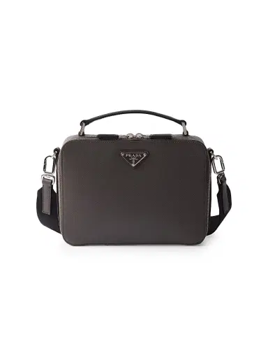 Prada Men's Brique Saffiano Leather Bag - Grey | Thumbnail 1 Prada Men's Brique Saffiano Leather Bag - Grey | Thumbnail 1