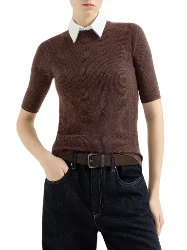 Brunello Cucinelli Women's Sparkling Cashmere Lightweight Rib Knit Sweater - Cocoa | Thumbnail 2 Brunello Cucinelli Women's Sparkling Cashmere Lightweight Rib Knit Sweater - Cocoa | Thumbnail 2