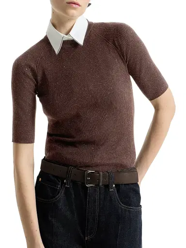 Brunello Cucinelli Women's Sparkling Cashmere Lightweight Rib Knit Sweater - Cocoa | Thumbnail 5 Brunello Cucinelli Women's Sparkling Cashmere Lightweight Rib Knit Sweater - Cocoa | Thumbnail 5