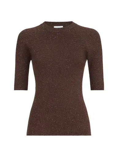 Brunello Cucinelli Women's Sparkling Cashmere Lightweight Rib Knit Sweater - Cocoa | Thumbnail 1 Brunello Cucinelli Women's Sparkling Cashmere Lightweight Rib Knit Sweater - Cocoa | Thumbnail 1