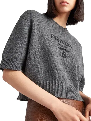 Prada Women's Wool and Cashmere Crew-Neck Sweater - Grey | Thumbnail 4 Prada Women's Wool and Cashmere Crew-Neck Sweater - Grey | Thumbnail 4