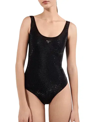 Prada Women's Jersey One-Piece Swimsuit with Rhinestones - Black - Size XS | Thumbnail 2 Prada Women's Jersey One-Piece Swimsuit with Rhinestones - Black - Size XS | Thumbnail 2