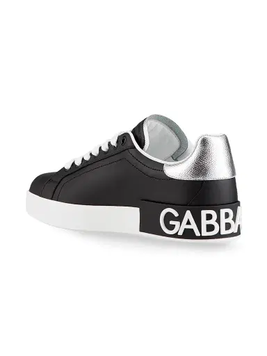 Dolce & Gabbana Women's Portofino Logo Leather Sneakers - Nero Argento - Size 10.5 | Thumbnail 4 Dolce & Gabbana Women's Portofino Logo Leather Sneakers - Nero Argento - Size 10.5 | Thumbnail 4