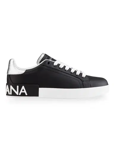 Dolce & Gabbana Women's Portofino Logo Leather Sneakers - Nero Argento - Size 10.5 | Thumbnail 1 Dolce & Gabbana Women's Portofino Logo Leather Sneakers - Nero Argento - Size 10.5 | Thumbnail 1