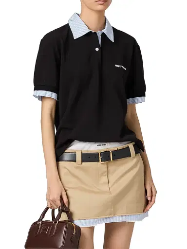 Miu Miu Women's Cotton Piqué Polo Shirt | Thumbnail 2 Miu Miu Women's Cotton Piqué Polo Shirt | Thumbnail 2
