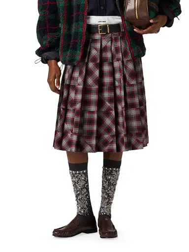 Miu Miu Women's Tartan Patchwork Midi Skirt - Grey Multi | Thumbnail 2 Miu Miu Women's Tartan Patchwork Midi Skirt - Grey Multi | Thumbnail 2