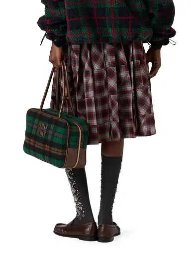 Miu Miu Women's Tartan Patchwork Midi Skirt - Grey Multi | Thumbnail 4 Miu Miu Women's Tartan Patchwork Midi Skirt - Grey Multi | Thumbnail 4