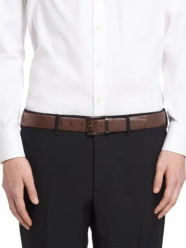 Prada Men's Saffiano Leather Reversible Belt - Black Brown | Thumbnail 3 Prada Men's Saffiano Leather Reversible Belt - Black Brown | Thumbnail 3