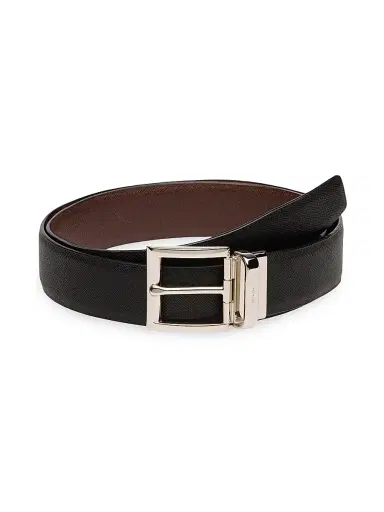 Prada Men's Saffiano Leather Reversible Belt - Black Brown | Thumbnail 1 Prada Men's Saffiano Leather Reversible Belt - Black Brown | Thumbnail 1