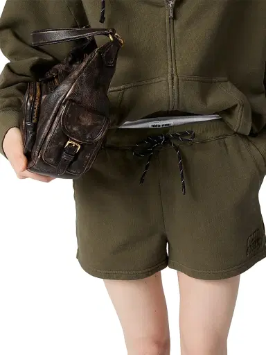 Miu Miu Women's Garment-Dyed Fleece Shorts - Green | Thumbnail 4 Miu Miu Women's Garment-Dyed Fleece Shorts - Green | Thumbnail 4