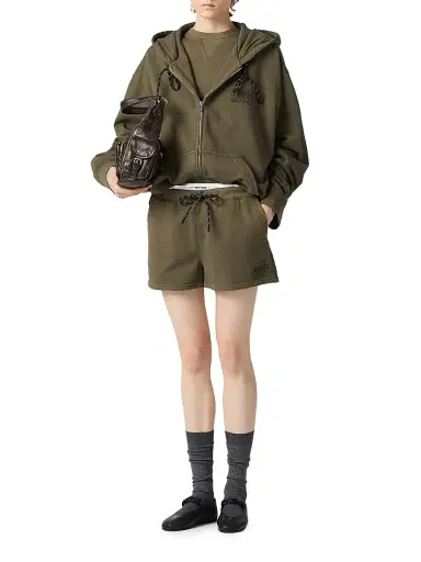 Miu Miu Women's Garment-Dyed Fleece Shorts - Green | Thumbnail 6 Miu Miu Women's Garment-Dyed Fleece Shorts - Green | Thumbnail 6