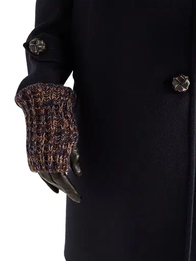 Prada Women's Nappa Leather and Mélange Knit Gloves - Blue | Thumbnail 3 Prada Women's Nappa Leather and Mélange Knit Gloves - Blue | Thumbnail 3