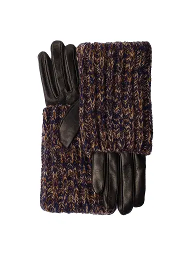 Prada Women's Nappa Leather and Mélange Knit Gloves - Blue | Thumbnail 1 Prada Women's Nappa Leather and Mélange Knit Gloves - Blue | Thumbnail 1