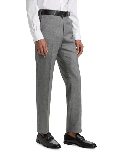Emporio Armani Men's Textured Virgin Wool Trousers - Grey | Thumbnail 4 Emporio Armani Men's Textured Virgin Wool Trousers - Grey | Thumbnail 4