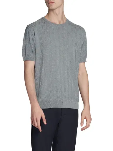 Giorgio Armani Men's Chevron Short-Sleeve Silk-Blend Sweater - Solid Light | Thumbnail 4 Giorgio Armani Men's Chevron Short-Sleeve Silk-Blend Sweater - Solid Light | Thumbnail 4