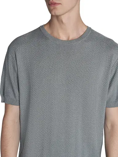 Giorgio Armani Men's Chevron Short-Sleeve Silk-Blend Sweater - Solid Light | Thumbnail 6 Giorgio Armani Men's Chevron Short-Sleeve Silk-Blend Sweater - Solid Light | Thumbnail 6