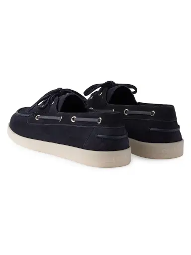 Prada Men's Suede Boat Shoes with Laces - Blue | Thumbnail 2 Prada Men's Suede Boat Shoes with Laces - Blue | Thumbnail 2