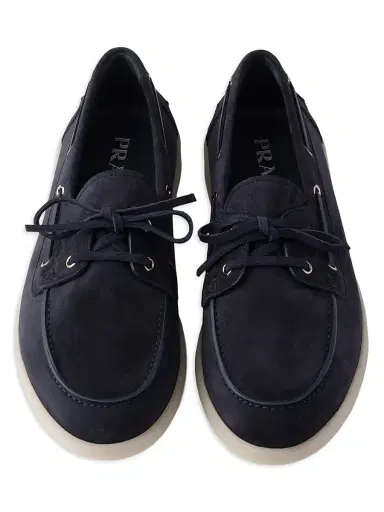 Prada Men's Suede Boat Shoes with Laces - Blue | Thumbnail 3 Prada Men's Suede Boat Shoes with Laces - Blue | Thumbnail 3