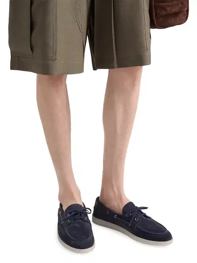 Prada Men's Suede Boat Shoes with Laces - Blue | Thumbnail 6 Prada Men's Suede Boat Shoes with Laces - Blue | Thumbnail 6