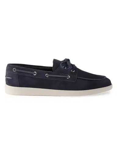Prada Men's Suede Boat Shoes with Laces - Blue | Thumbnail 1 Prada Men's Suede Boat Shoes with Laces - Blue | Thumbnail 1