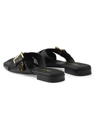 Prada Women's Leather Crisscross Slides with Buckle | Thumbnail 3 Prada Women's Leather Crisscross Slides with Buckle | Thumbnail 3