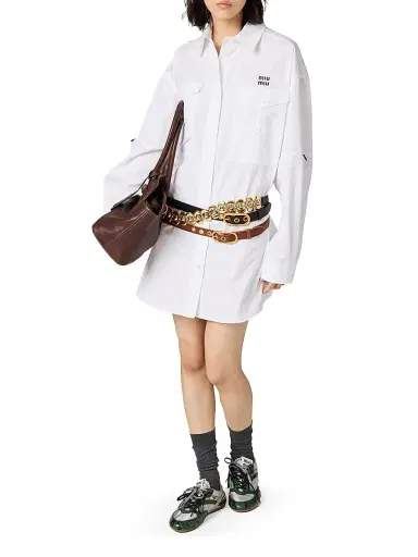 Miu Miu Women's Poplin Shirt-Dress - White - Size 0 | Thumbnail 7 Miu Miu Women's Poplin Shirt-Dress - White - Size 0 | Thumbnail 7